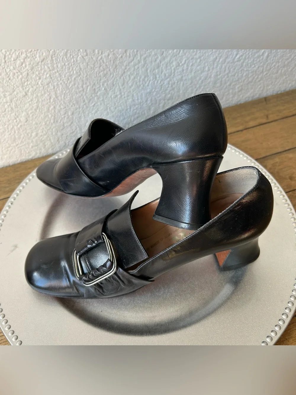 Vintage Black Leather Bow Heels by Kushins California Boutique Pumps | 1960s